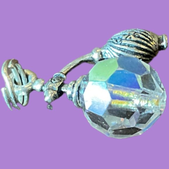 Vintage 925 Silver Crystal Perfume Bottle Charm Pendant Charm Art Deco Design - Picture 4 of 9